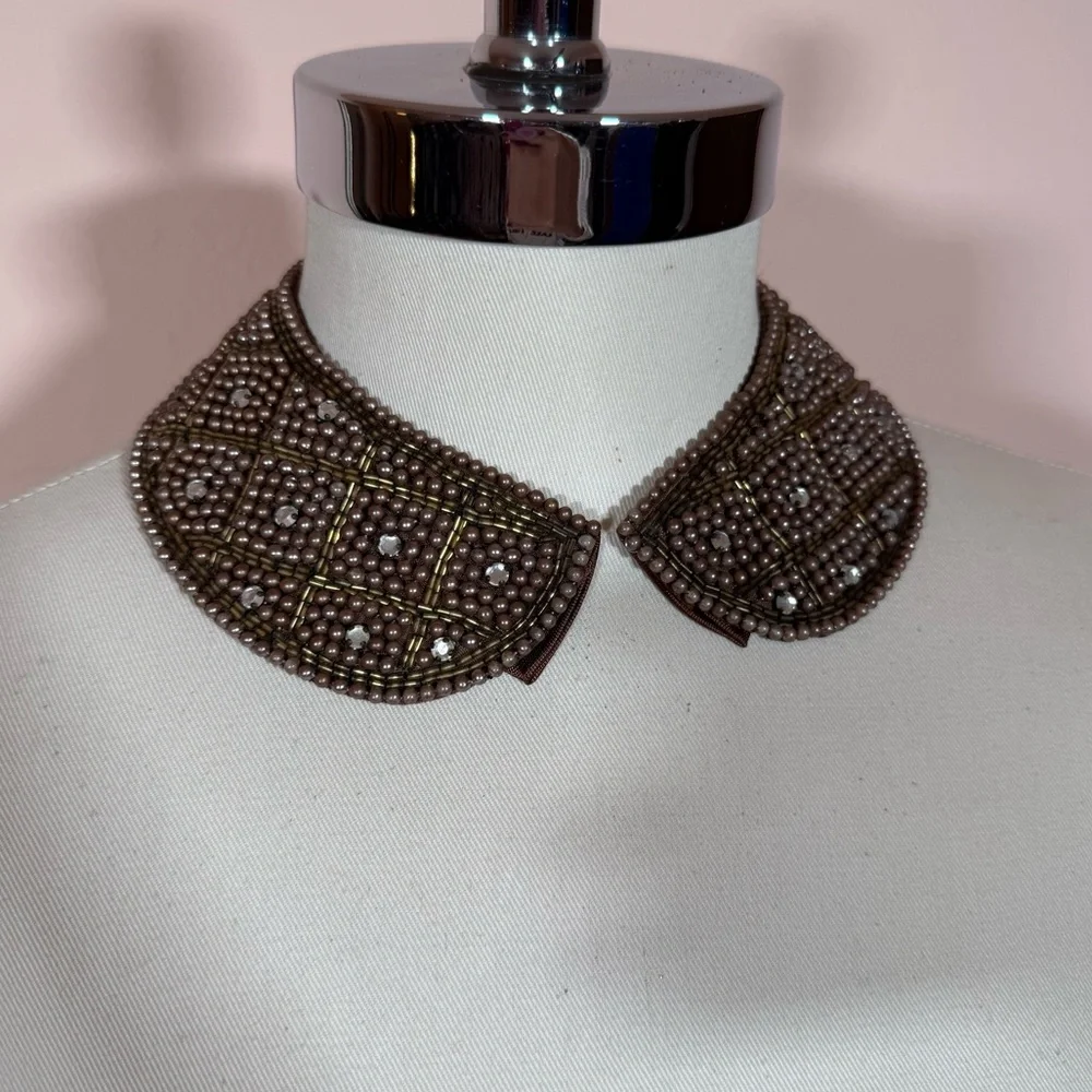 Vintage Antique Deco Retro brown Glass pearl Peter Pan Collar 1940’s 50’s - Picture 10 of 17